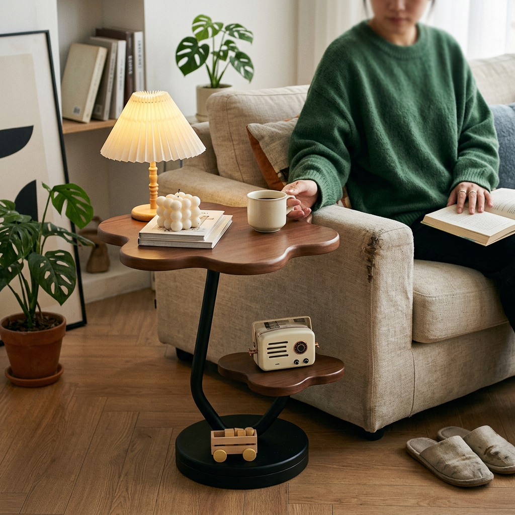 Contemporary Creative Floral-Shaped Carbon Steel Side Table 2-Tier For Living Room