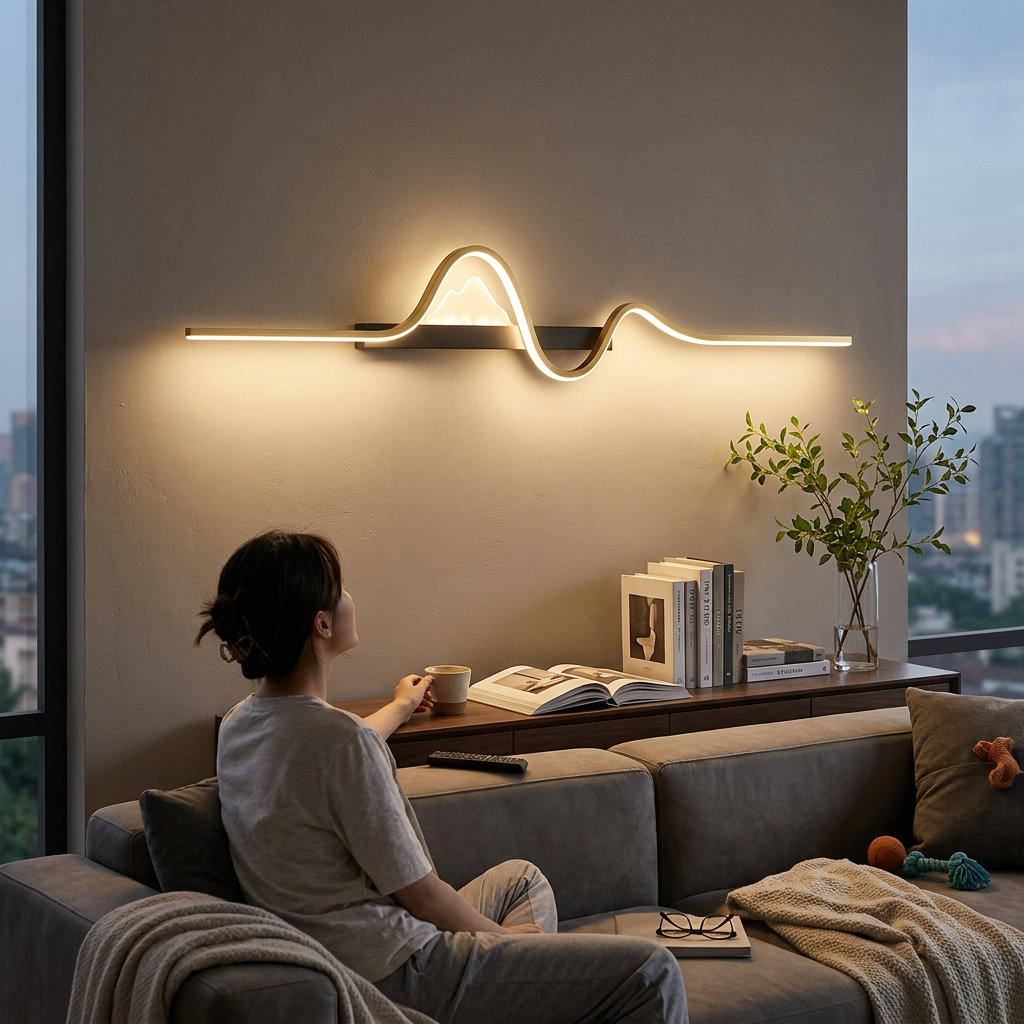 Modern Minimalist Long Wave Design Aluminum Iron LED Wall Sconce Lamp For Living Room