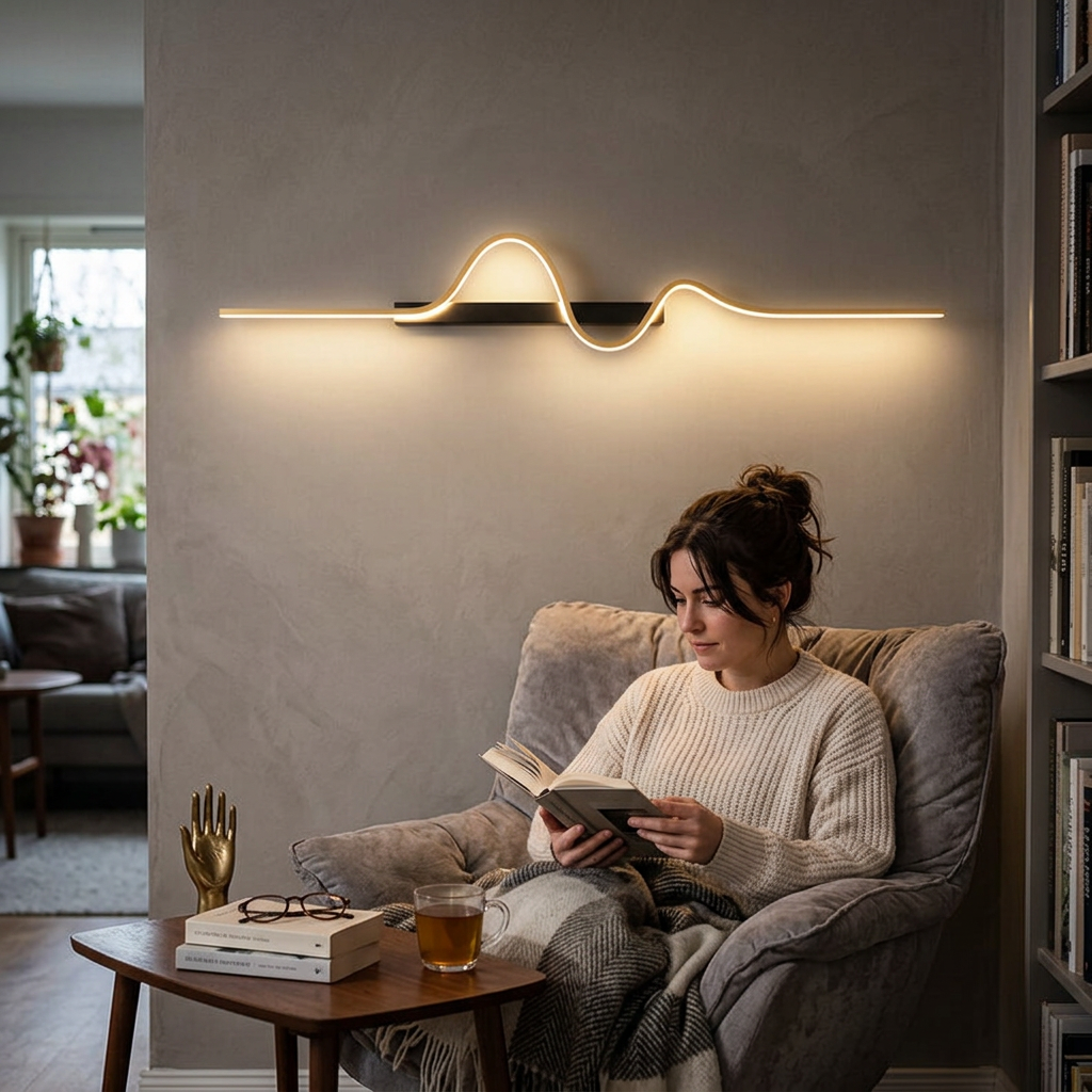 Modern Minimalist Long Wave Design Aluminum Iron LED Wall Sconce Lamp For Living Room