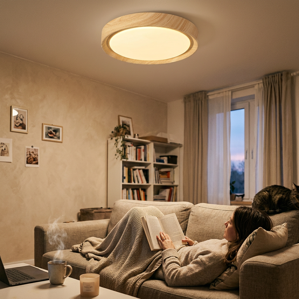 Modern Minimalist Round Wood Grain Iron Acrylic LED Flush Mount Light