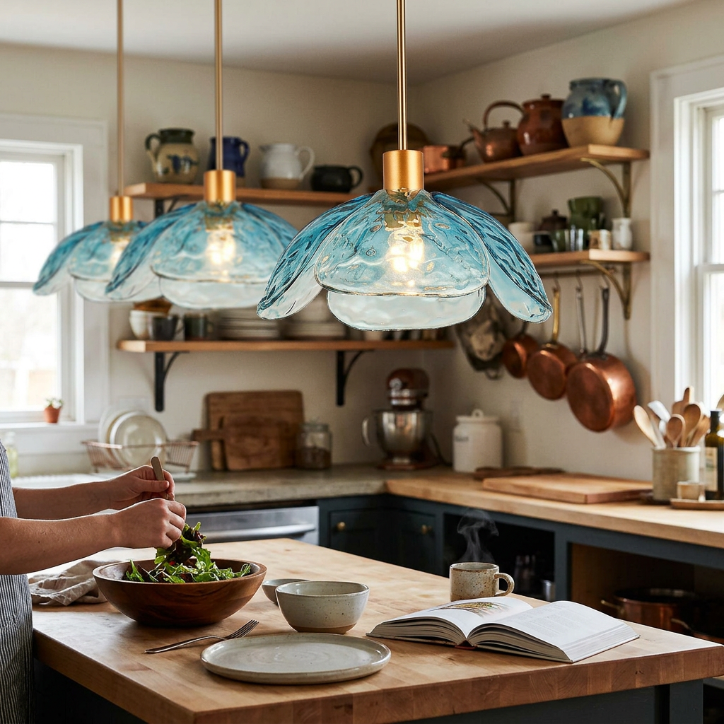 Modern Minimalist Flower-shaped Petal Iron Glass 1-Light Pendant Light For Living Room