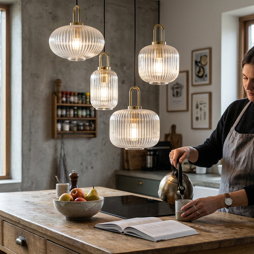 Contemporary Nordic Round Oval Pumpkin Stainless Steel Striped Glass 1-Light Pendant Light For Living Room