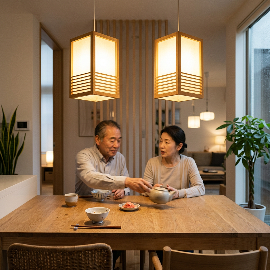 Traditional Japanese Rectangular Hand-Woven Nan Bamboo 1-Light Pendant Light For Living Room