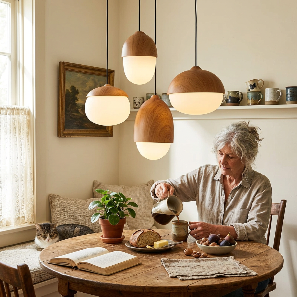Modern Beige Nut 1-Light Globe Pendant Light