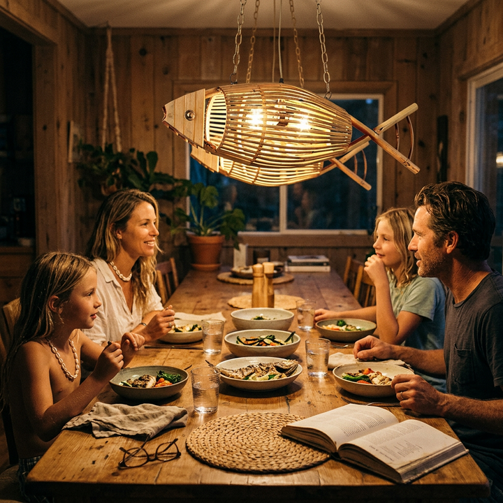 Vintage Bamboo Weaving Fish Shaped 1-Light Pendant Light
