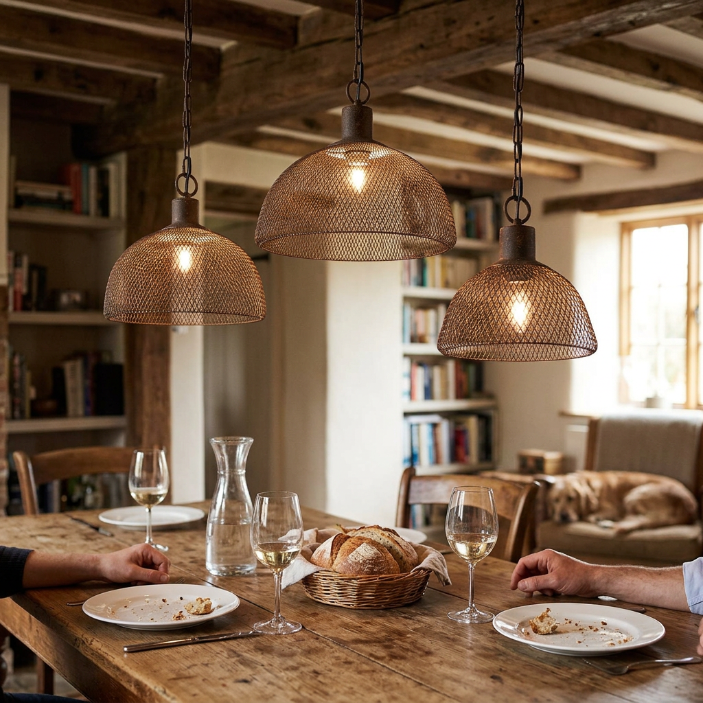 Contemporary Industrial Wrought Iron Hardware Half Round Aged 1-Light Pendant Light For Living Room