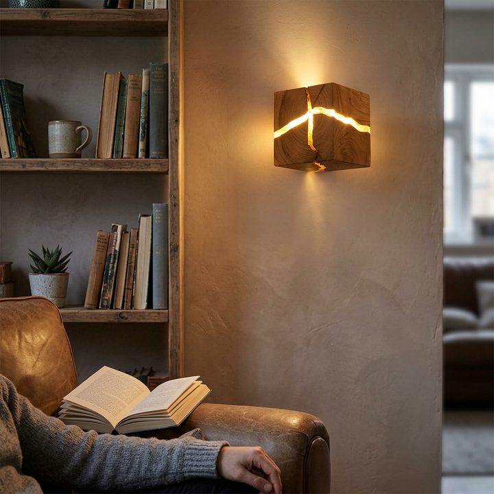 Creative Cracked Solid Wood Square 1-Light Wall Sconce Lamps