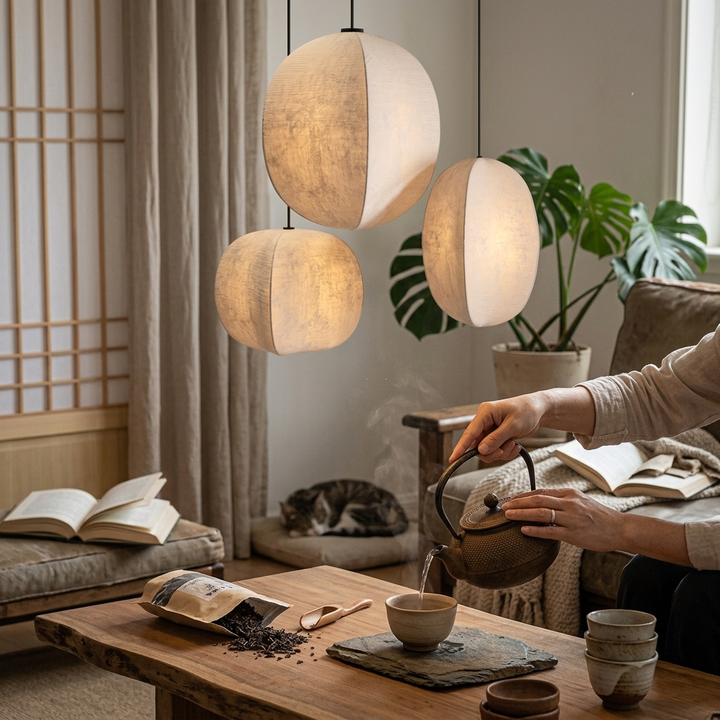 Traditional Japanese Zen Anti-silk Lantern Shape 1-Light Pendant Light For Living Room