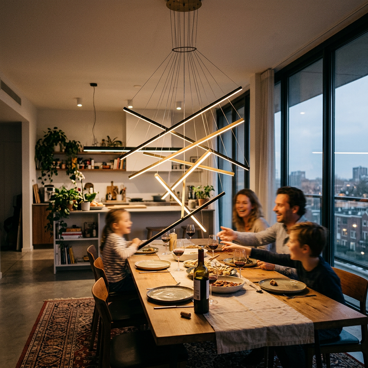 Nordic Light Luxury Iron Aluminum Geometric Line Combination LED Chandelier