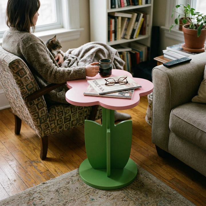 Contemporary Creative Plank Floral Side Table For Living Room