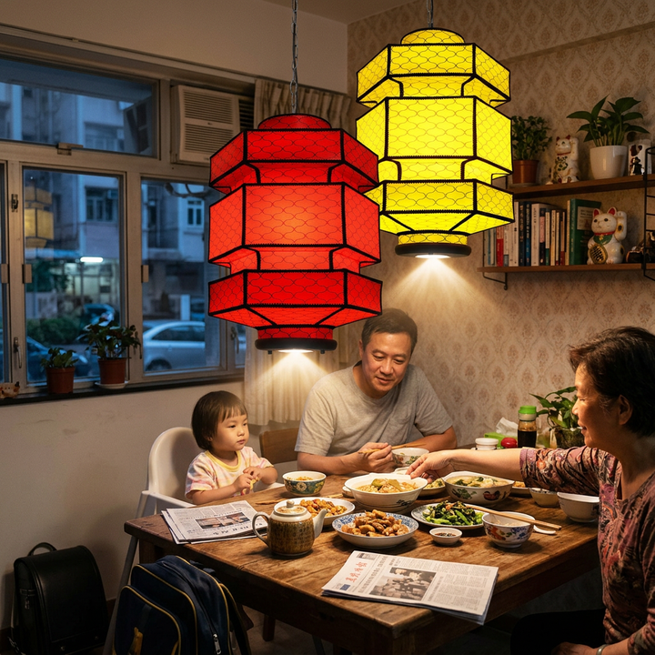 Chinese Retro Hexagonal Faux Sheepskin Iron 1-Light Pendant Light
