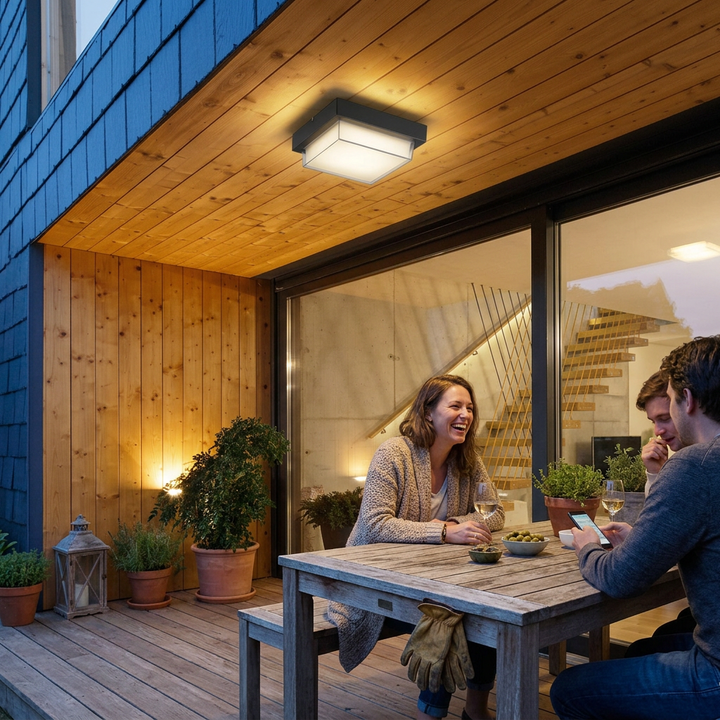 Modern Minimalist Outdoor Waterproof Square Aluminum Frame PC Shade LED Flush Mount Ceiling Light For Outdoor Patio