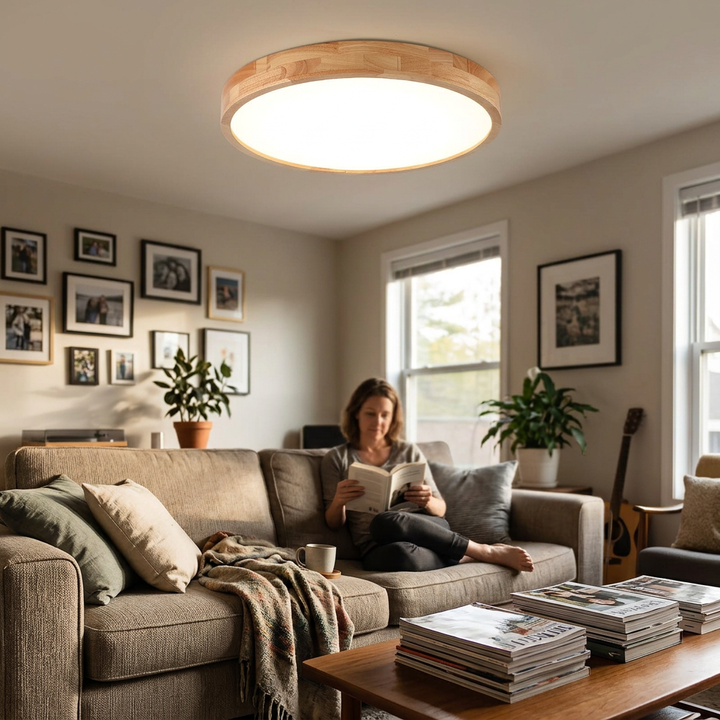 Modern Minimalist Solid Wood Round Square Tatami LED Flush Mount Ceiling Light for Living Room