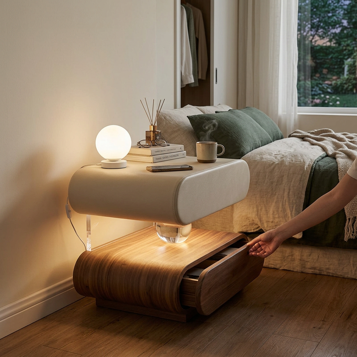Modern Minimalist Solid Wood Sensor Light Nightstand 2-Drawer Bedroom