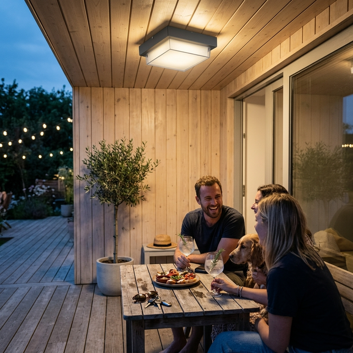 Modern Minimalist Outdoor Waterproof Square Aluminum Frame PC Shade LED Flush Mount Ceiling Light For Outdoor Patio