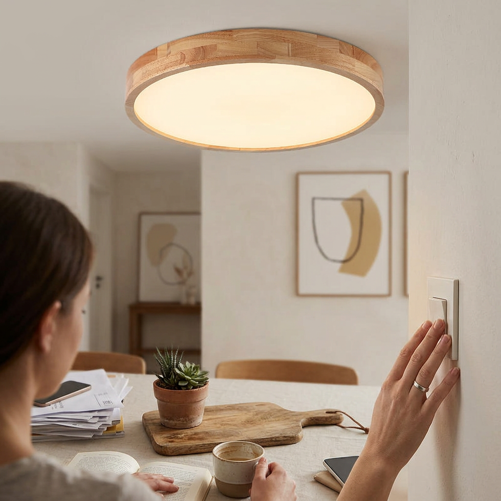 Modern Minimalist Solid Wood Round Square Tatami LED Flush Mount Ceiling Light for Living Room