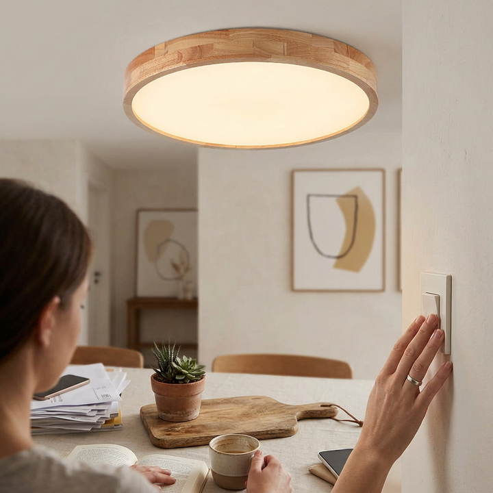 Modern Minimalist Solid Wood Round Square Tatami LED Flush Mount Ceiling Light for Living Room
