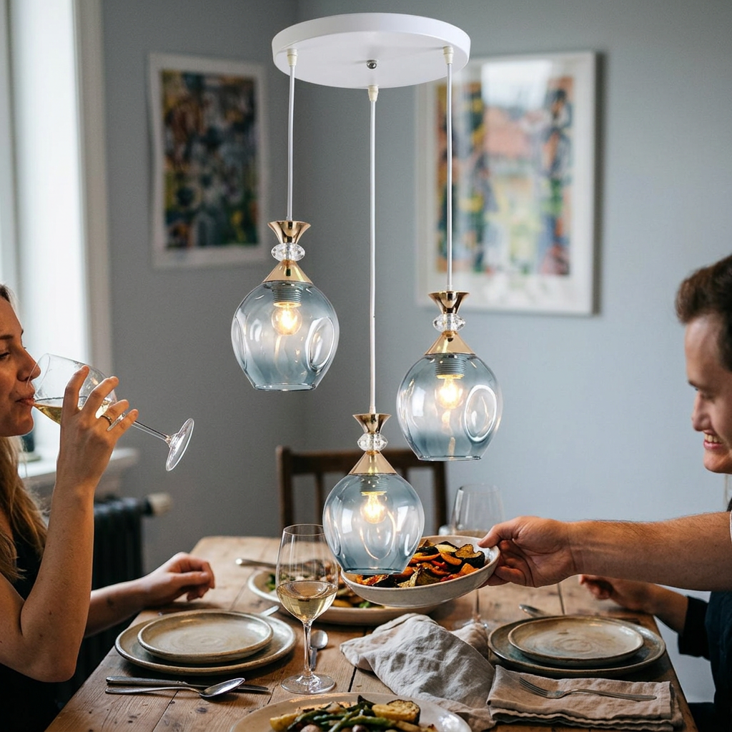 Contemporary Nordic Gradient Glass Hardware Orb 1/3 Light Island Light Chandelier for Living Room