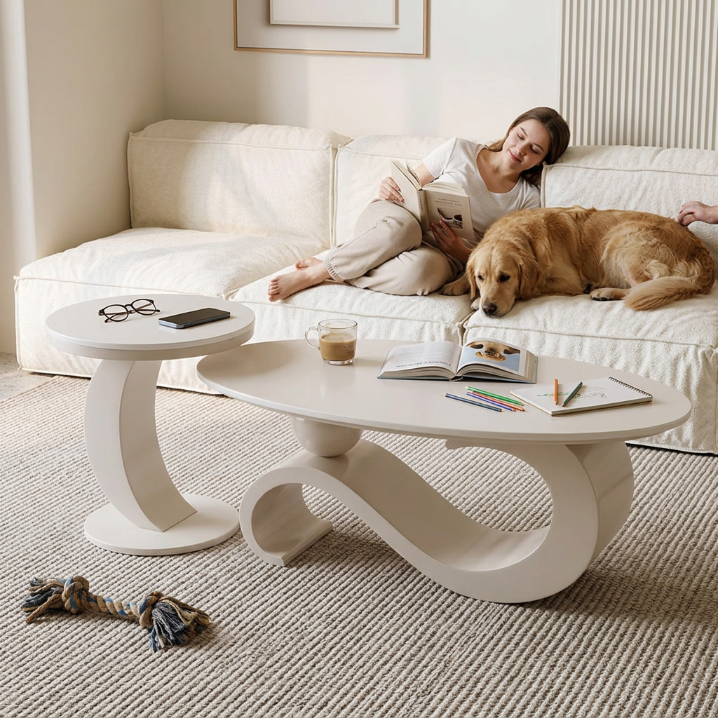 Contemporary Scandinavian Oval Stone Slab Carbon Steel Coffee Table For Living Room