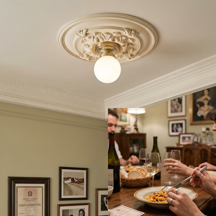 Traditional French Handmade Round Relief Resin Glass 1-Light Flush Mount Ceiling Light For Hallway