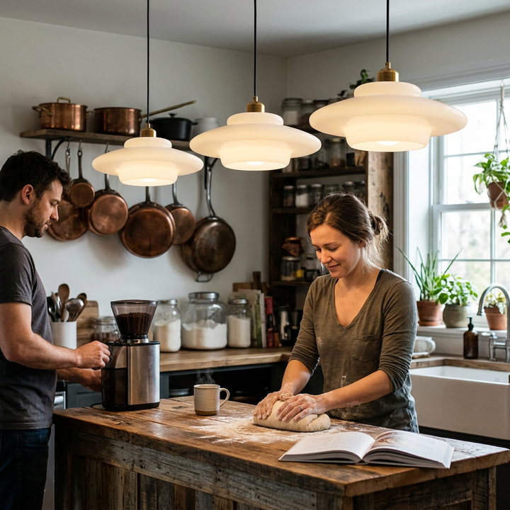 Modern Minimalist Flying Saucer-Shaped Spherical Round Iron Glass 1-Light Pendant Light For Dining Room