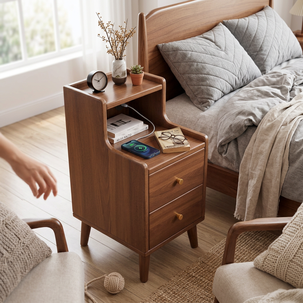 Modern Minimalist High-Density Engineered Wood Rectangular Nightstand