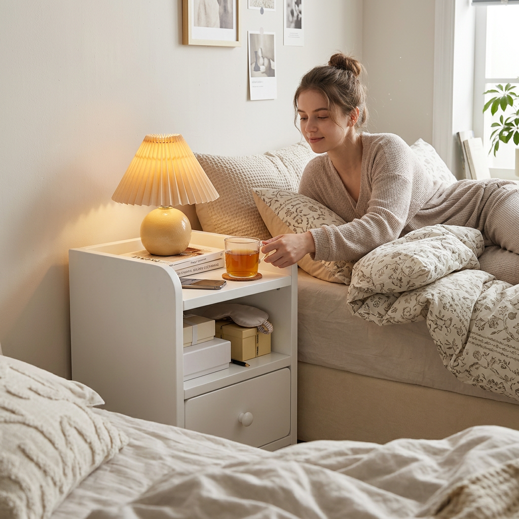 Modern Minimalist Rectangular Plywood Space-Saving Nightstand For Bedroom