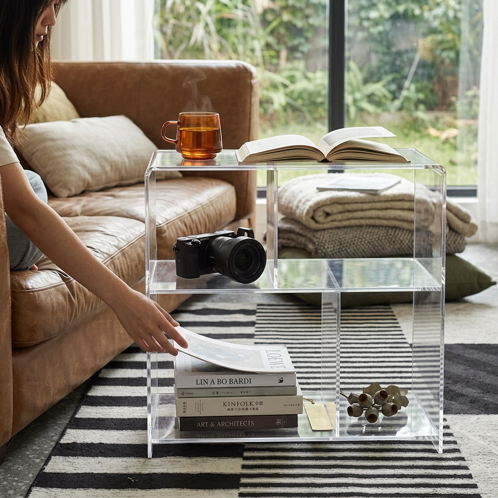 Contemporary Creative Acrylic Rounded Square End Table 3-Tier
