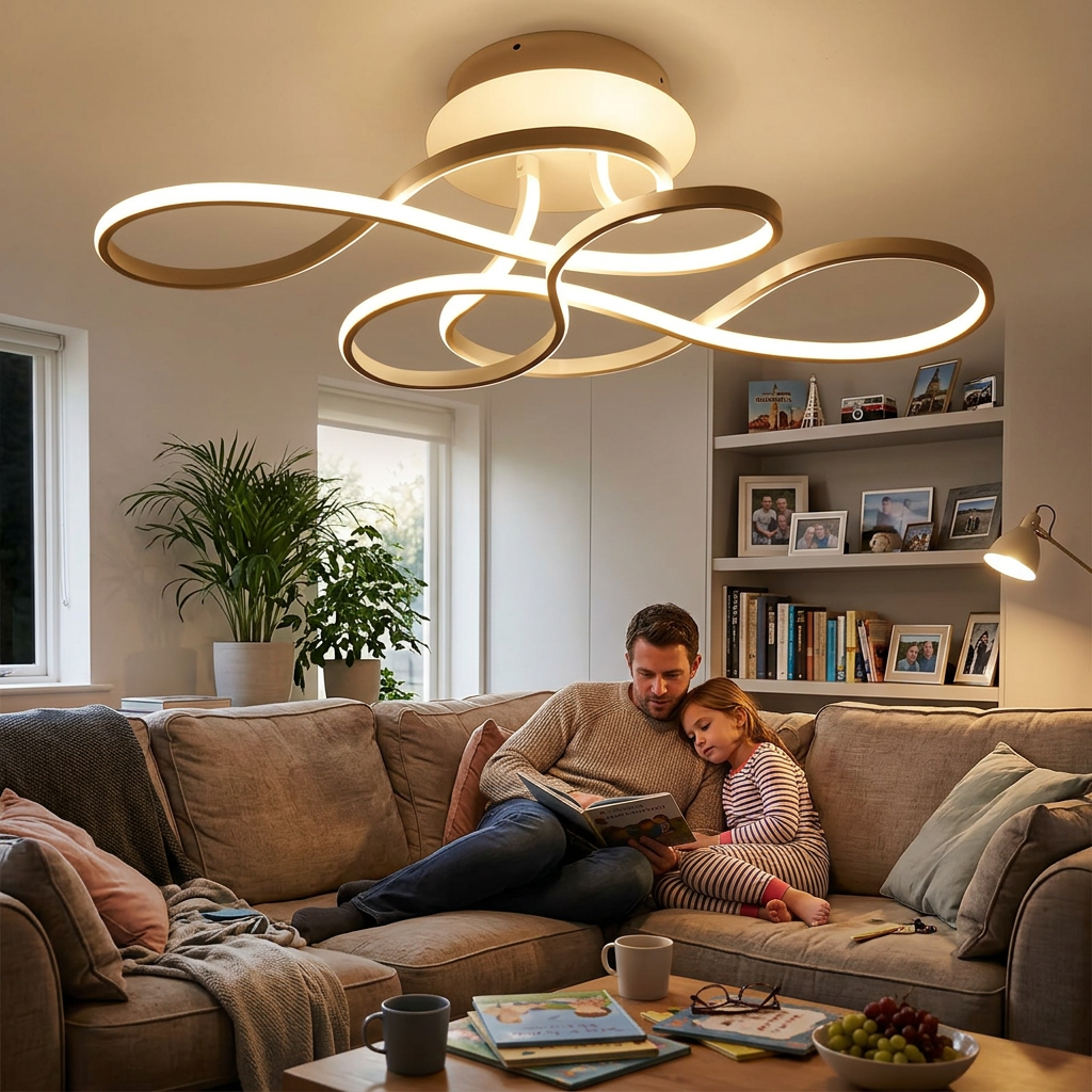 Modern Transitional Irregular Strip Aluminum Acrylic LED Semi-Flush Mount Ceiling Light For Living Room