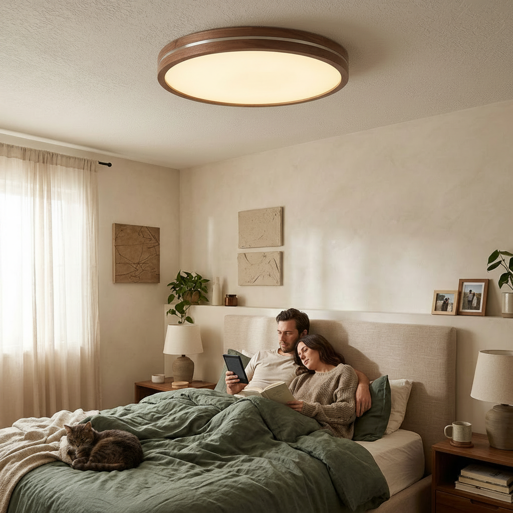 Modern Walnut LED Flush Mount Ceiling Light