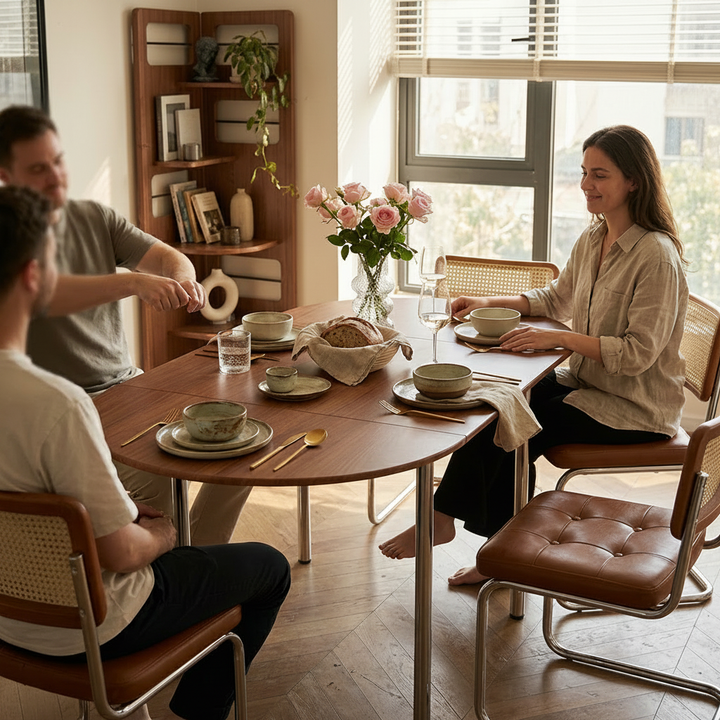 Minimalist Oval Stainless Steel Foldable Dining Table