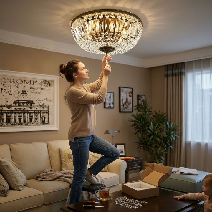 Vintage Round Crystal 6-Light Flush Mount Ceiling Light