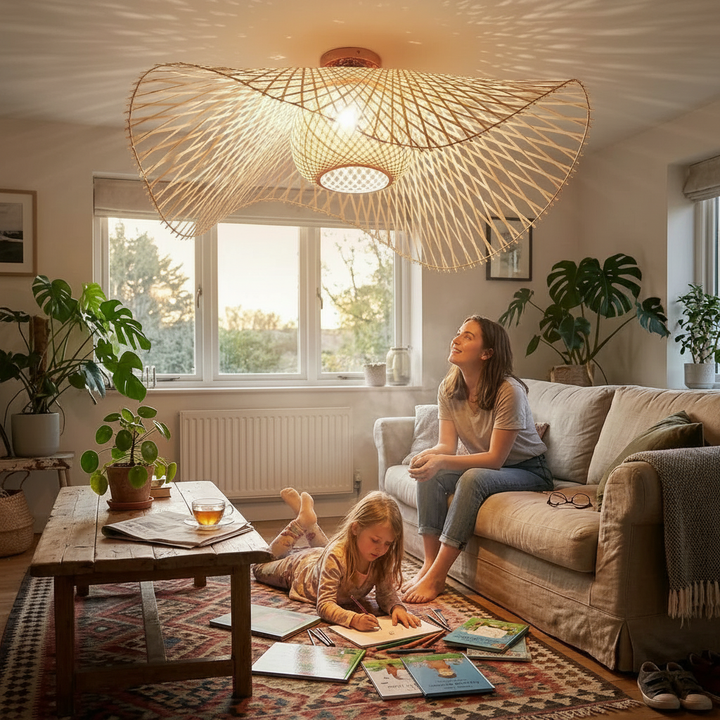 Traditional Bamboo Semi-Flush Mount Ceiling Light