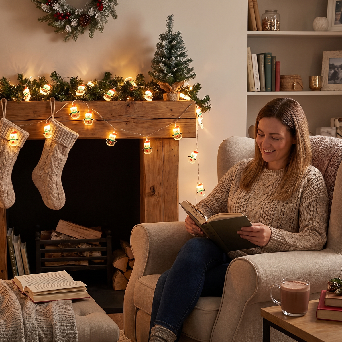 Christmas Snowman & Santa LED String Lights lifestyle scene