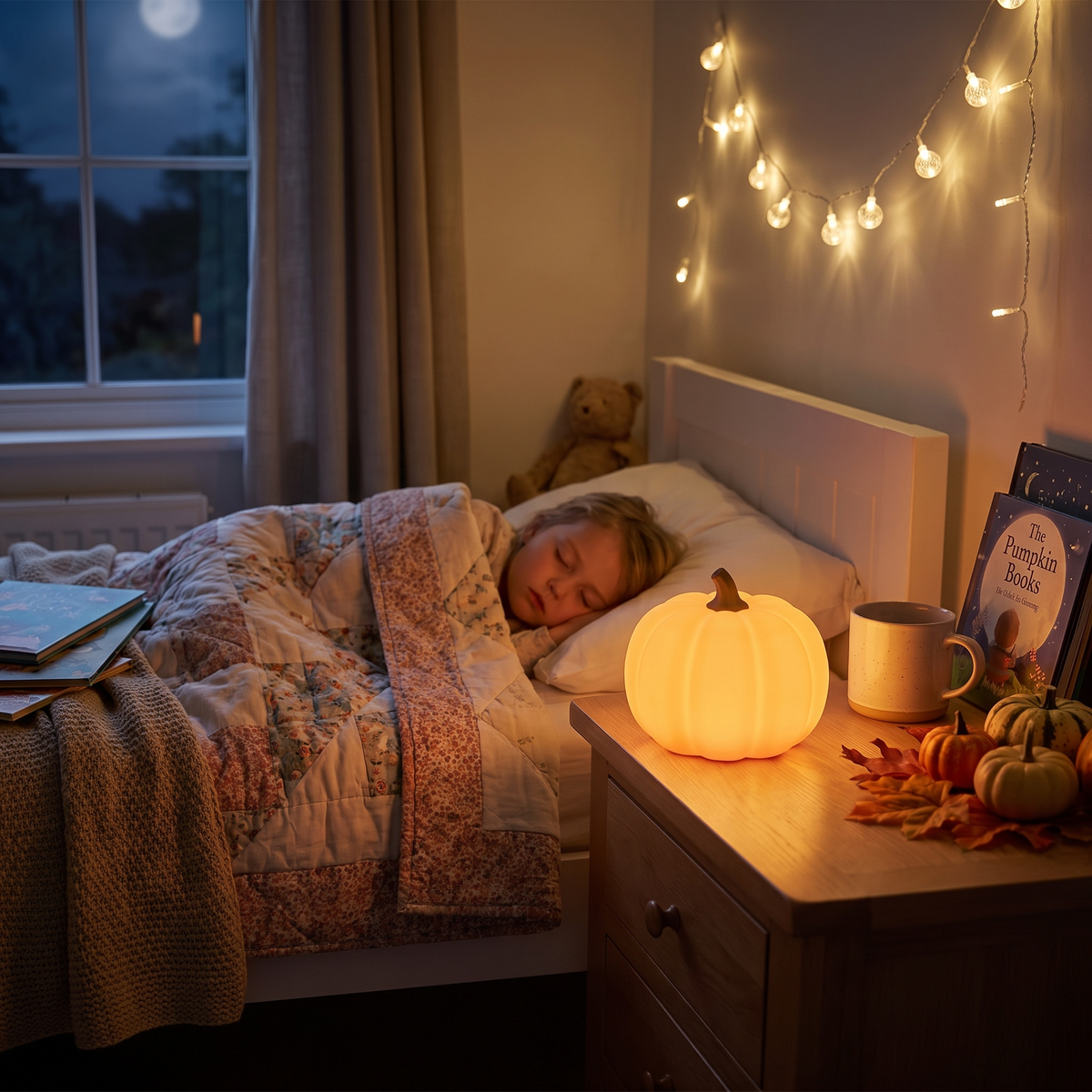 Pumpkin Glass Kids Night Light Lamp lifestyle scene