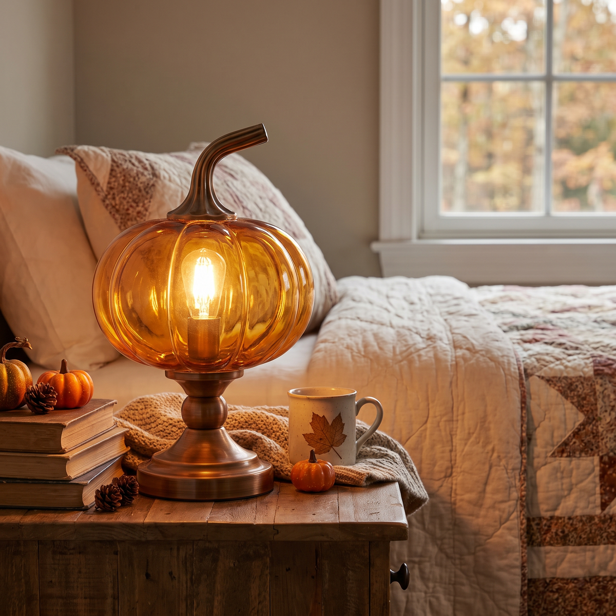 Pumpkin Glass & Metal Bedside Lamp lifestyle scene