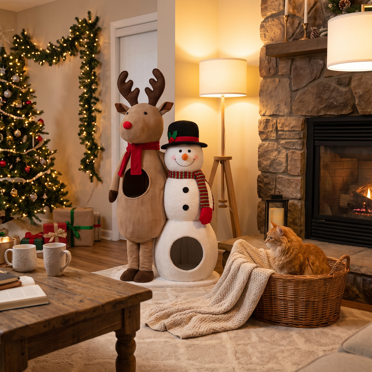 Reindeer Snowman Christmas Cat Tree lifestyle scene