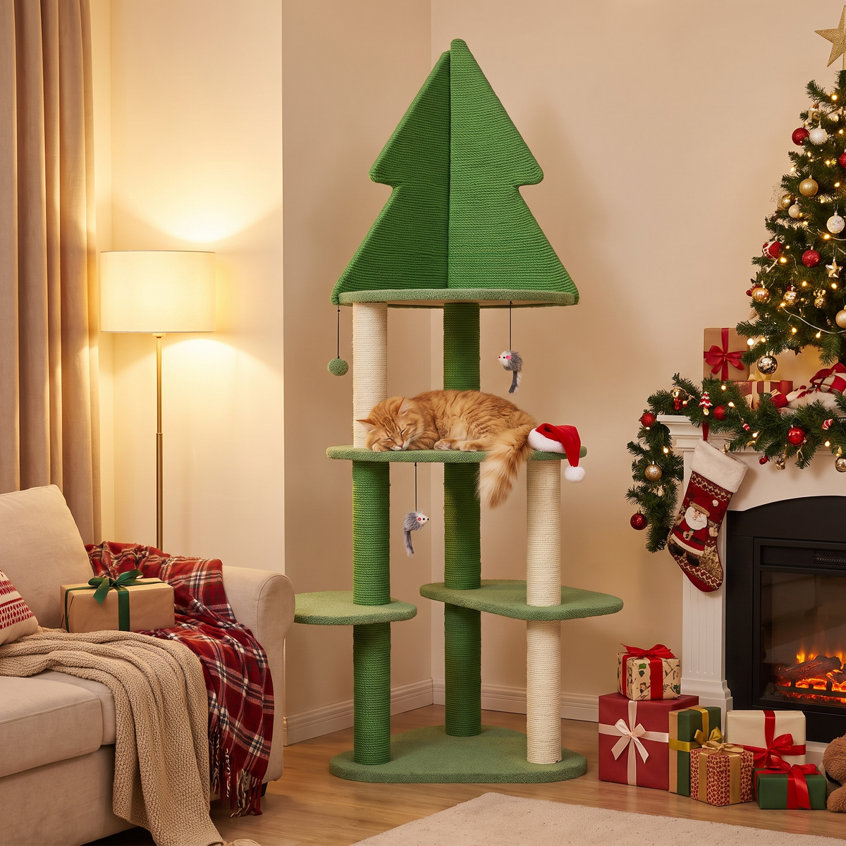 Christmas Tree-Shaped Cat Tower lifestyle scene