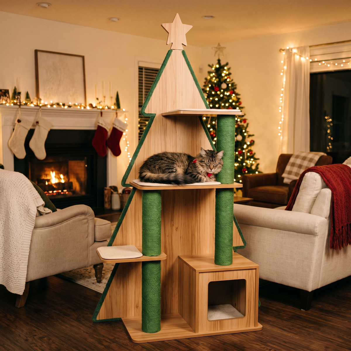 Multi-Functional Christmas Tree Cat Tree lifestyle scene