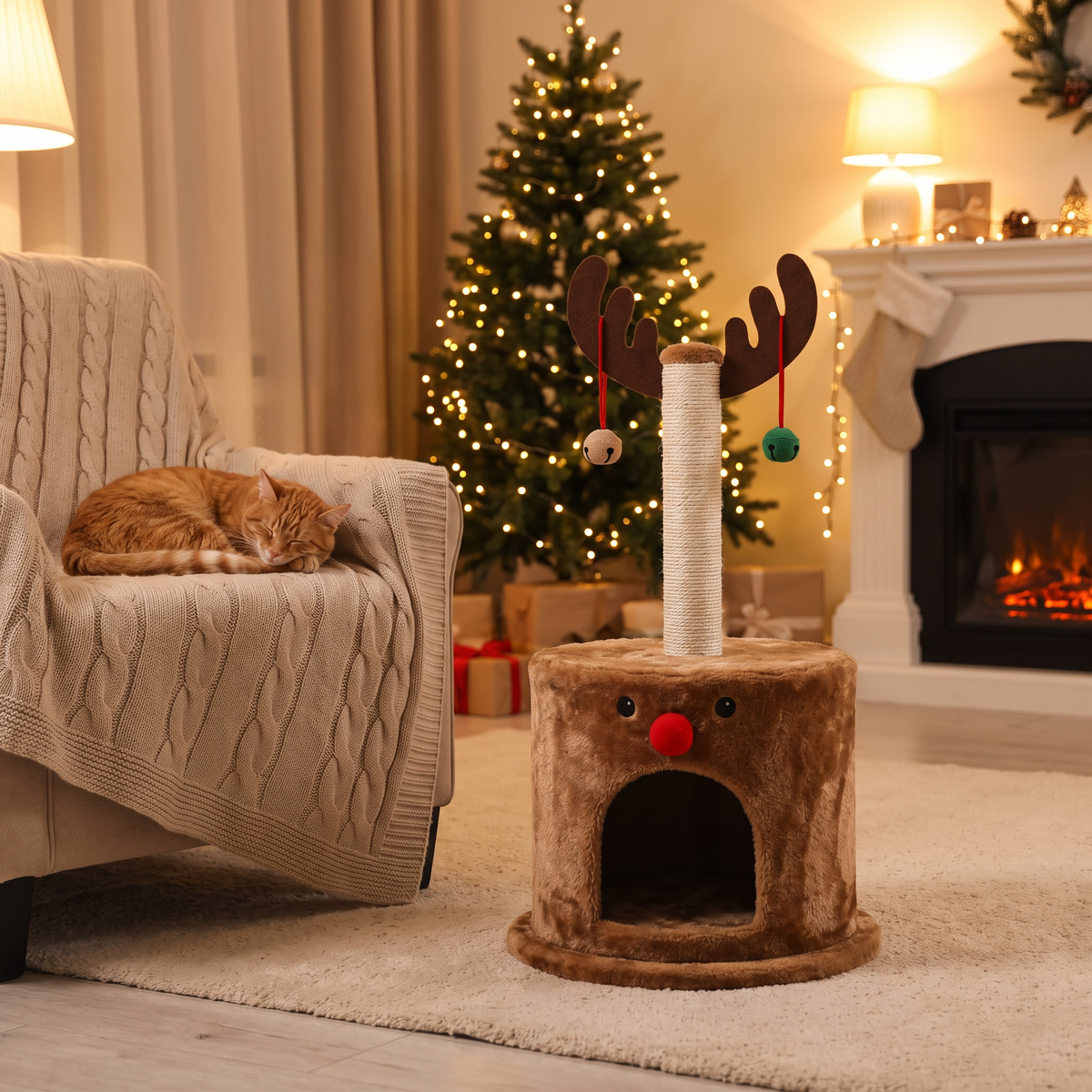Reindeer-Shaped Christmas Cat Tree lifestyle scene