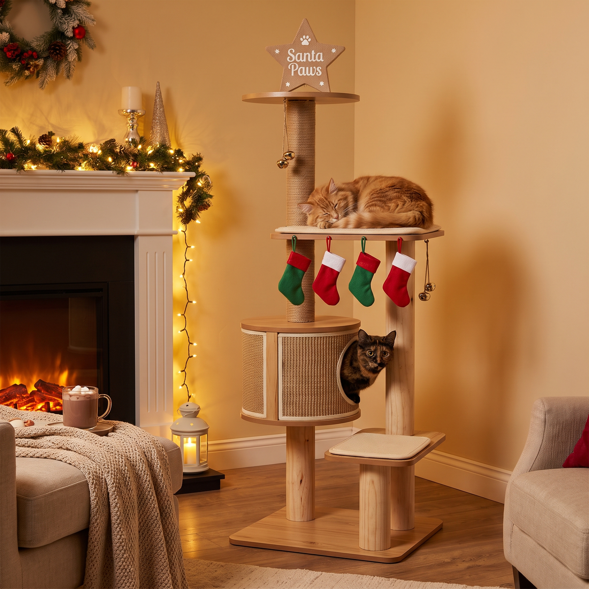 Christmas Cat Tree - Kraft Rope 4-Tier lifestyle scene