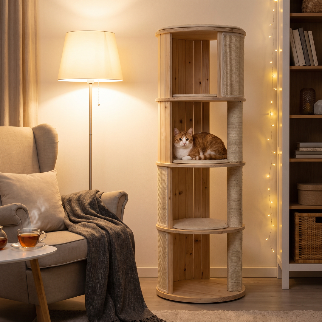 Cylindrical Multi-Functional Cat Tree lifestyle scene