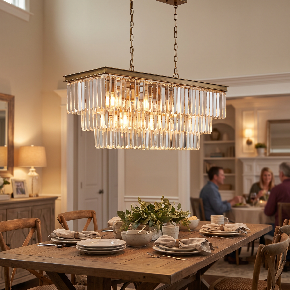 Crystal Brass Island Chandelier lifestyle scene