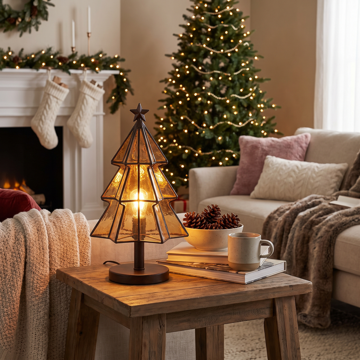 Iron Glass Christmas Tree Table Lamp lifestyle scene