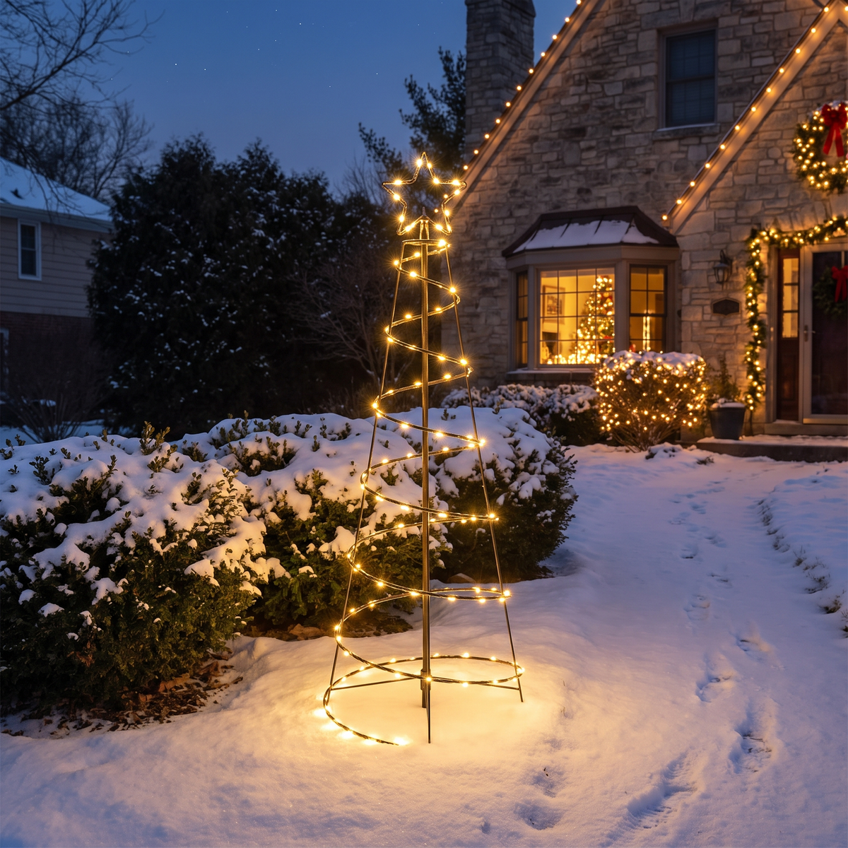 Solar Star Spiral Christmas Tree Lawn Light lifestyle scene