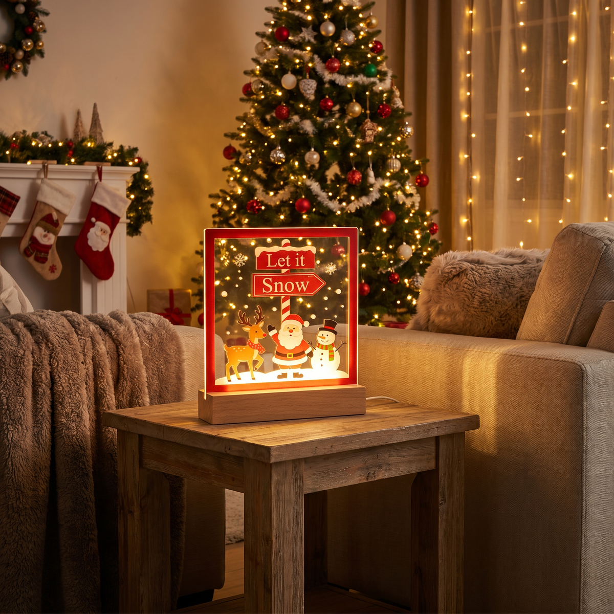 Christmas Road Sign LED Table Lamp lifestyle scene