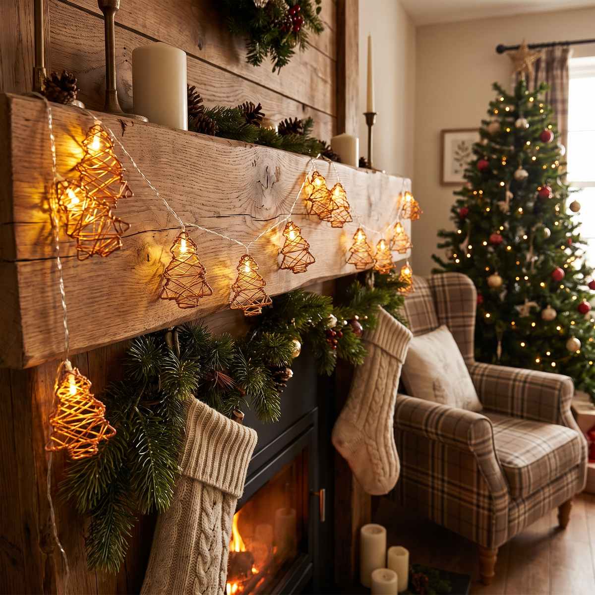 Copper Wire Rattan Christmas Tree String Lights lifestyle scene