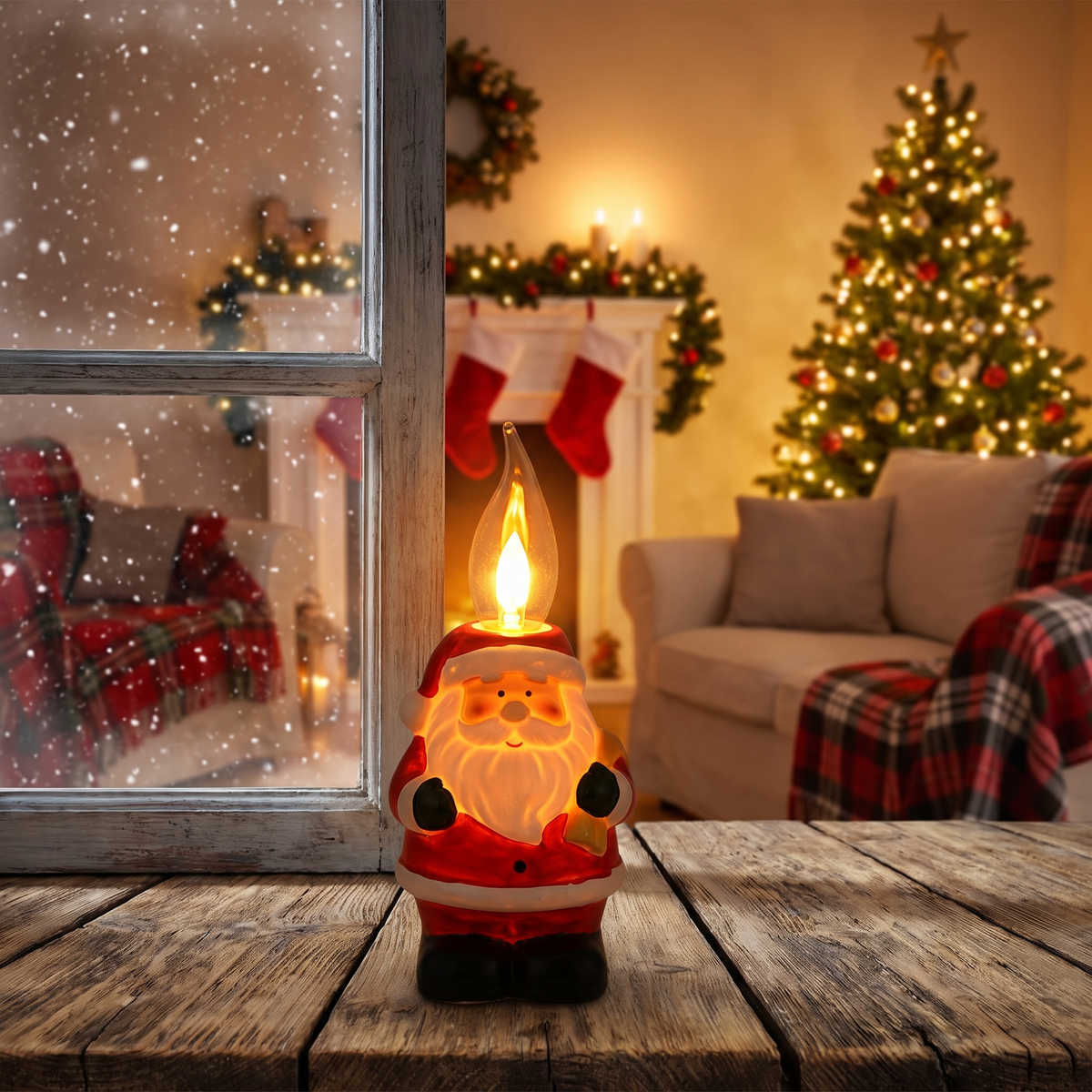 Battery Flame Candle Santa Night Light lifestyle scene