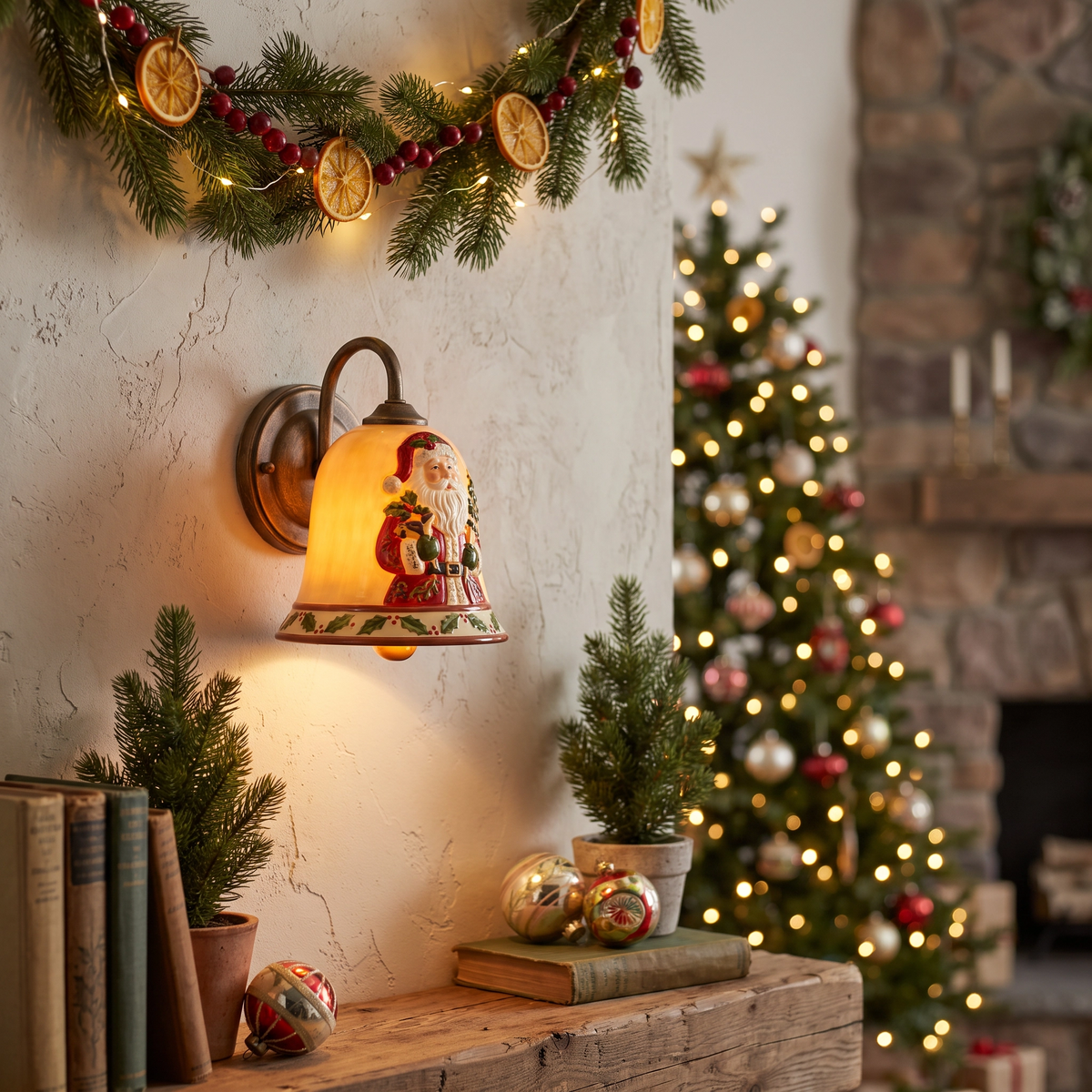 Painted Santa Bell Wall Sconce lifestyle scene
