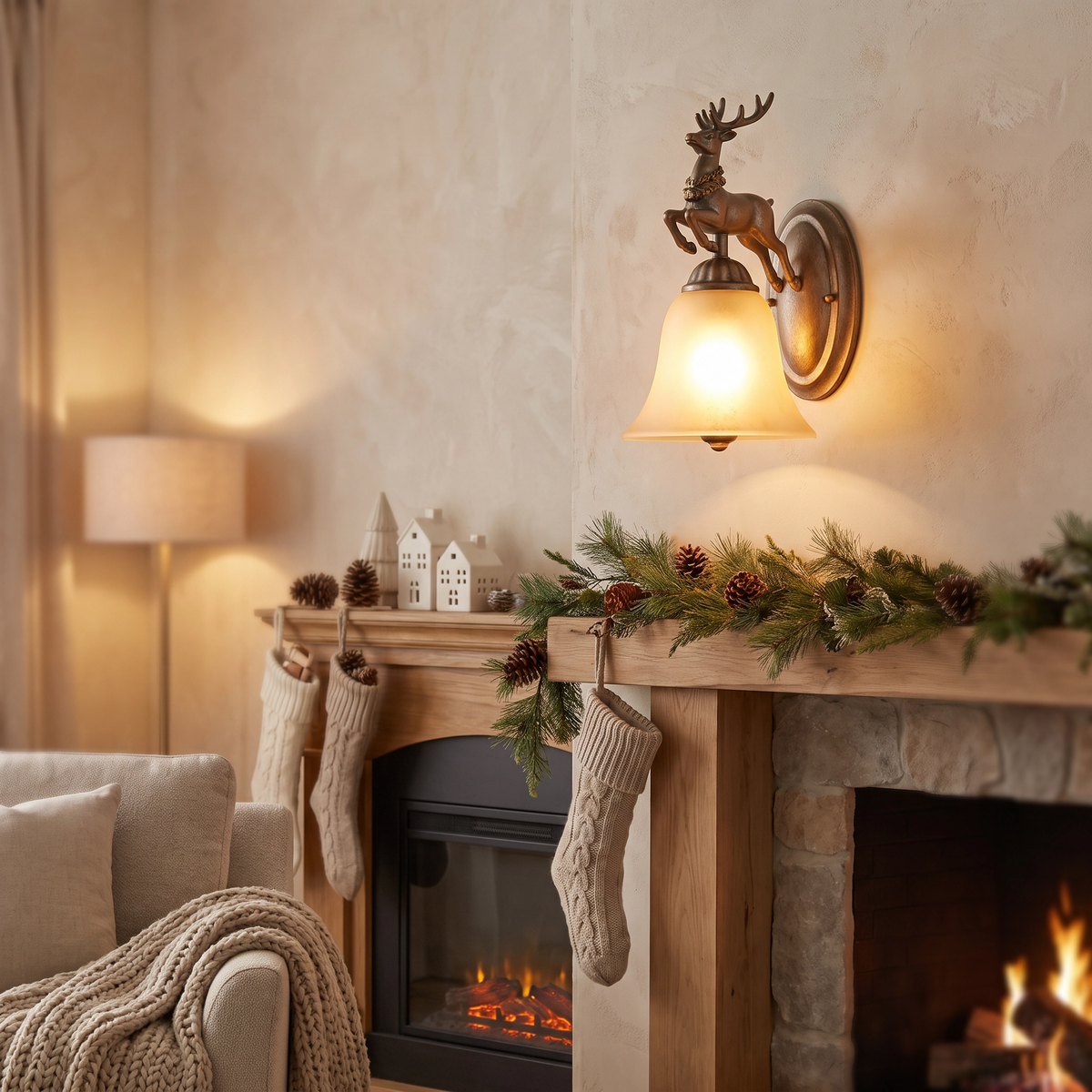 Santa Deer Snow Bell Wall Sconce lifestyle scene